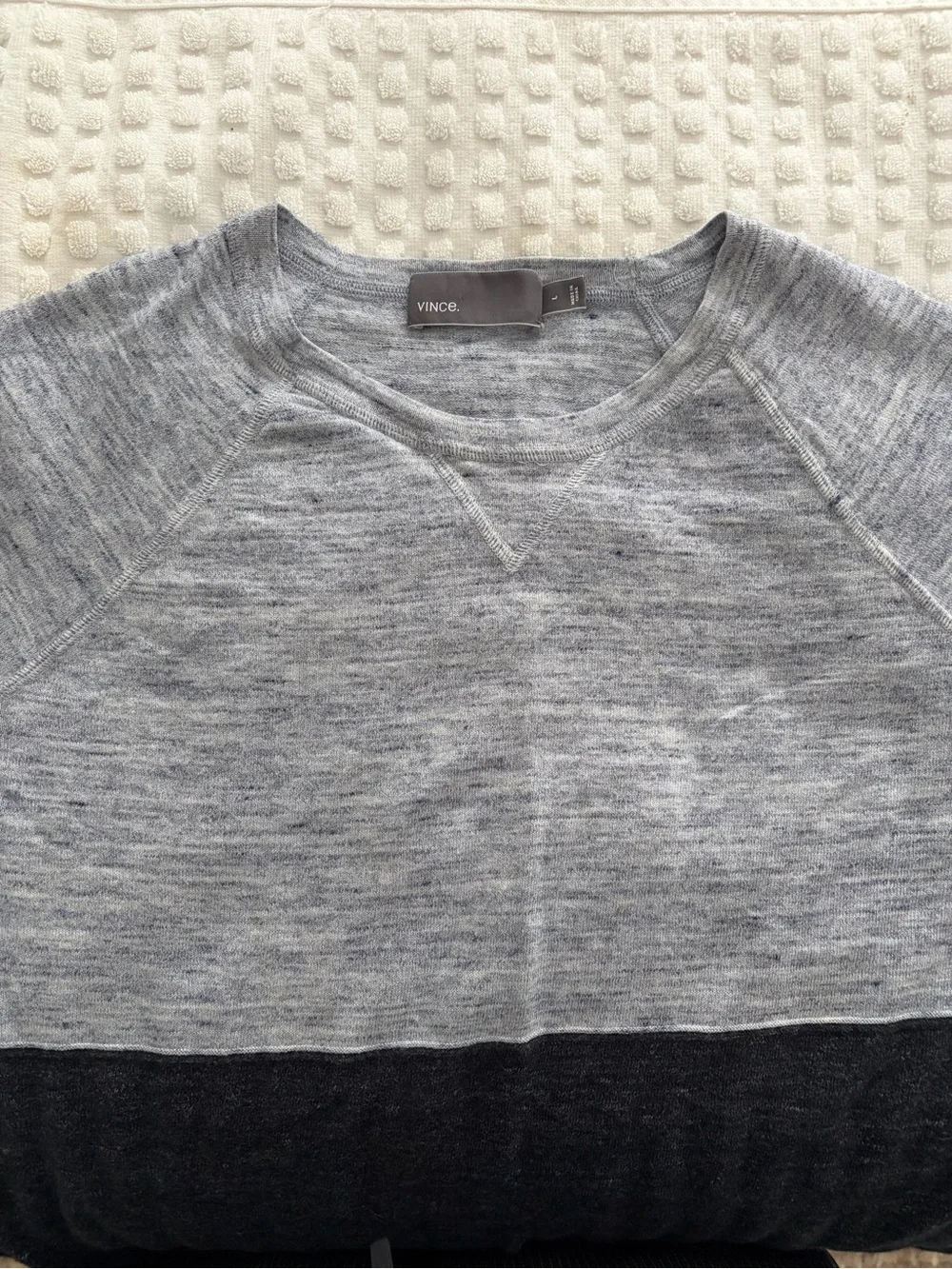 Vince Two-Tone Gray and Charcoal Crewneck Sweater